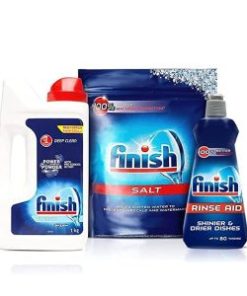 Finish Dishwasher Rinse Aid Liquid, Shine & Dry – 400ml + Dishwasher Salt – 2Kg + Dishwasher Detergent Powder- 1Kg | Recommended by Most Dishwasher Brands