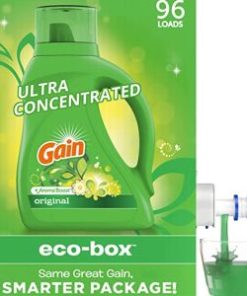 Gain Laundry Detergent Liquid Soap Eco-Box, Ultra Concentrated High Efficiency (HE), Original Scent, 96 Loads