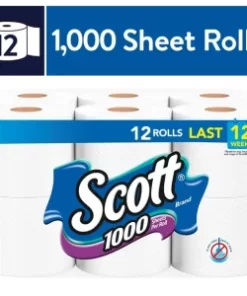 Scott 1,000 Toilet Paper, 12 Rolls, 1,000 Sheets per Roll