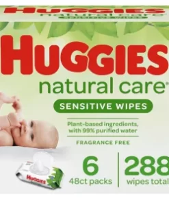 Huggies Natural Care Sensitive Baby Wipes, Unscented, 6 Flip-Top Packs (288 Wipes Total)