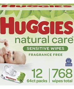 Baby Wipes, Huggies Natural Care Sensitive Baby Diaper Wipes, Unscented, Hypoallergenic, 12 Flip-Top Packs (768 Wipes Total)
