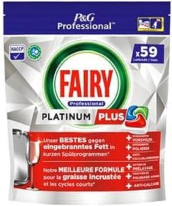 Platinum Plus Dishwasher Tabs, 59 Washes, Excellent Cleaning Solution for Burnt on Grease and Short Programs, HACCP Compliant
