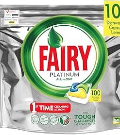 Fairy Platinum Dishwasher Tablets All-In-One 100 Capsules Lemon Dishwasher Tablets